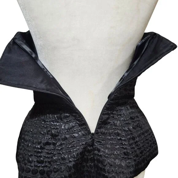 Monique Lhuillier Womens 6 Black Strapless Peplum Top Beaded Textured Zip USA - Picture 6 of 14